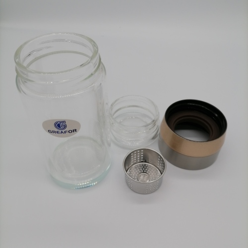 Botella de té y café de vidrio de borosilicato de doble pared ecológica