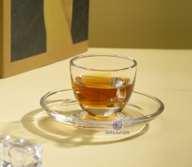 Diseños personalizados, venta al por mayor, taza de vidrio para café transparente con plato