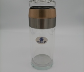 Botella de agua de vidrio con alto contenido de borosilicato Botellas de vidrio con infusor de té con logotipo personalizado