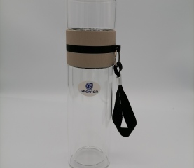 botella por separado infusor de té botella de agua potable de vidrio de borosilicato de doble pared