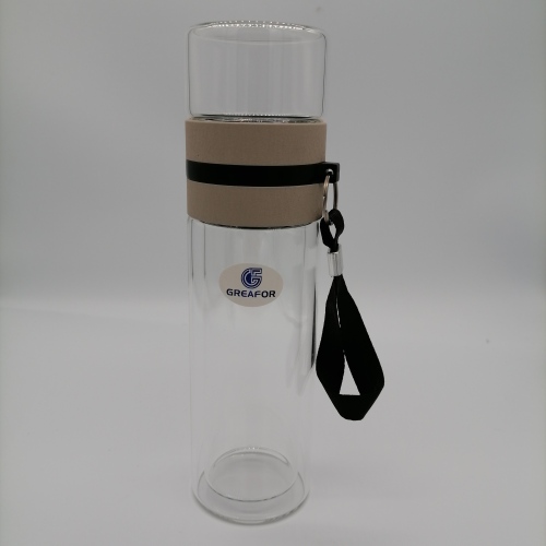 botella por separado infusor de té botella de agua potable de vidrio de borosilicato de doble pared